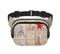 Boat Beach Starfish Shell Square Double-Layer Waist Bag Mini Adjustable Waist Belt Bag Exercise Running Travel Hiking, Black, One Size