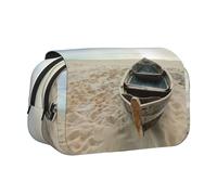 Boat Beach Sunrise Time Flip-Top Double-Layer Pencil Case,Large Capacity (Holds 50 Pens/Pencis),Full-Print Durable Polyester School Office Supplies
