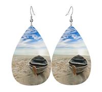 Boat Beach Sunrise Time Leather Earring For Women Teardrop Pierced Leather Earrings Set Birthday Xmas Jewelry Gifts For Women