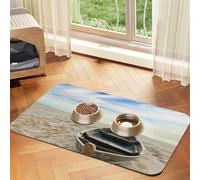 Boat Beach Sunrise Time Nautical Patterned Pet Feeding Mat with Water-Absorbing PU Top & Rubber Base - Anti-Slip Dog Cat Food Mat for Cats, Dogs & Pets, 40x60cm
