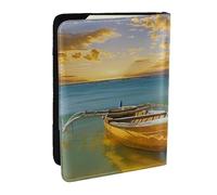 Boat Beach Sunrise Time Nautical Printed Passport Holder - 6.5 x 4.5 Inch RFID Blocking Travel Wallet,Stylish Passport Cover,Lightweight Document Organizer for Cards