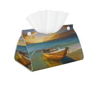 Boat Beach Sunrise Time Nautical Printed Tissue Box Cover, Foldable Leather Tissue Box Holder,Rectangular Tissue Box Cover,Tissue Container for Office Facial Paper Organizer Dispenser