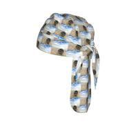 Boat Beach Sunrise Time Print Helmet Cap Quick Dry Cycling Skull Wrap Breathable Polyester Adjustable Adult Summer Beanie