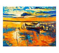 Boat By The Dock At Sunset Large Wall Art Print Canvas Premium Poster