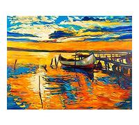 Boat By The Dock At Sunset Unframed Wall Art Print Poster Home Decor