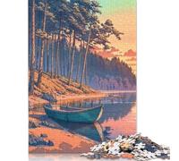 Boat by The Lake Paper Jigsaw Puzzles 1000 Pieces Jigsaw Creative Rectangular Large Family Puzzle Game Artwork for Adults Teens 1000pcs (38x26cm)