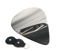 Boat by the sea Guitar Picks 6 Pcs, 0.96mm Thickness Celluloid Plectrum with Leather Picks Holder, Personalized Guitar Pick for Bass Electric Acoustic Guitars Lovers Gift