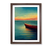 Boat By The Sunrise Framed Wall Art Print A2 Walnut