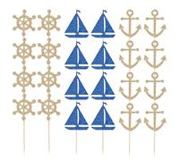 Boat Cake toppers, 24pcs Rudder Anchor Boat Cake Decorations - Nautical Anchor Cupcake Toppers Sailing Theme Cupcake Picks for Hawaiian Theme Baby Shower, Birthday Party, Weeding