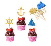 Boat Cake toppers, 24pcs Rudder Anchor Boat Cake Decorations - Nautical Anchor Cupcake Toppers Sailing Theme Cupcake Picks for Hawaiian Theme Baby Shower, Birthday Party, Weeding