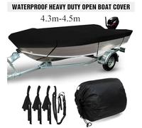 Boat Cover Waterproof 3.5-4.5m Black Trailerable Heavy Duty Open Boat Cover Fishing Ski Runabout Waterproof 210D Sunproof Anti UV V-Hull Boat Cover(510x250cm)