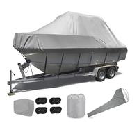 Boat covers 600D Heavy Duty Marine Grade with Mainsail Boom Cover and Engine Cover Fade-Resistant Boat Storage Cover Gray 14~16TY~V