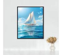 Boat Diamond Painting, 5d Diamond Painting Kits for Adults Sailboat, Full Drill Crystal Art Kits for Adults Beginners Cross Stitch Embroidery Crafts Pictures for Home Decor, Gifts 16x20in PJY9 U-J