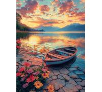 Boat Diamond Painting Kits for Adults Beginners, 5D Sunset Diamond Art Kits for Kids, DIY Full Drill Gem Embroidery Crystal Art, Cross Stitch Hobbies for Adults Women, for Home Room Decor 30X40cm W-56