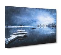 Boat Docked In Lofoten Norway Canvas Print | Gallery Wrapped 30mm Frame Wall Art | 30x20 inches | Ready to Hang | Modern Seascape Picture | Living Room Bedroom Lounge Office