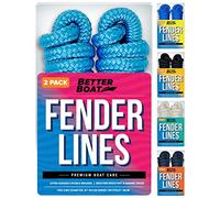 Boat Fender Lines, 3/8 Inch Double Braided Nylon Rope, 6 Ft with Loop | 2 Pack, Blue, for Buoy, Jet Ski Mooring, Docking and Small Boat Bumpers