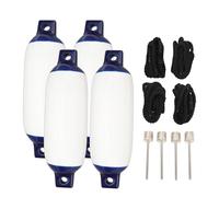 Boat Fenders 4Pack, Inflatable Ribbed Marine Boat Fender withFender Lines 2m for Twin Eyes BoatFender Bumpers for DockingFenders Use to Yacht Etc(White)