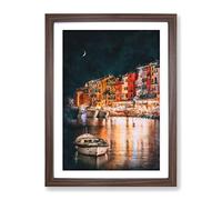 Boat In An Italian Port Painting Modern Framed Print | A4 Walnut Framed Wall Art | Ready to Hang | Modern Vehicle Picture | Living Room Bedroom Lounge Office