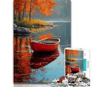 Boat in Autumn Puzzles for Adults Teens 1000 Pieces,Learning Educational Toys Family Games with Matching Poster And Trivia Sheet (50x75cm)
