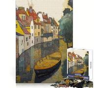 Boat in Canal with Buildings Jigsaw Puzzles for Adults 1000 Pieces Sharp Memory Restful Pleasure Neat Edges Memorable Gift (38X52CM)