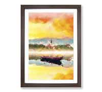 Boat in Lake Bled in Slovenia in Abstract Framed Print | A2 Walnut Framed Wall Art | Ready to Hang | Abstract Vehicle Picture | Living Room Bedroom Lounge Office