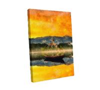 Boat In Lake Bled In Slovenia Painting Modern Canvas Wall Art Print Ready to Hang, Framed Picture for Living Room Bedroom Home Office Décor, 76x50 cm (30x20 Inch)