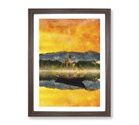 Boat In Lake Bled In Slovenia Painting Modern Framed Wall Art Print, Ready to Hang Picture for Living Room Bedroom Home Office Décor, Walnut A4 (34 x 25 cm)