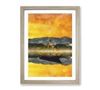 Boat In Lake Bled In Slovenia Painting Modern Framed Wall Art Print, Ready to Hang Picture for Living Room Bedroom Home Office Décor, Oak A4 (34 x 25 cm)