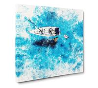 Boat In The Balearic Islands Watercolour Canvas Print | Gallery Wrapped 30mm Frame Wall Art | 20x20 inches | Ready to Hang | Modern Seascape Picture | Living Room Bedroom Lounge Office