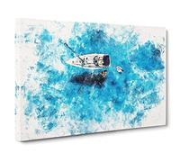 Boat In The Balearic Islands Watercolour Canvas Print | Gallery Wrapped 30mm Frame Wall Art | 30x20 inches | Ready to Hang | Modern Seascape Picture | Living Room Bedroom Lounge Office