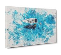 Boat In The Balearic Islands Watercolour Canvas Print | Gallery Wrapped 30mm Frame Wall Art | 30x20 inches | Ready to Hang | Modern Seascape Picture | Living Room Bedroom Lounge Office