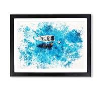 Boat In The Balearic Islands Watercolour Modern Framed Print | A3 Black Framed Wall Art | Ready to Hang | Modern Vehicle Picture | Living Room Bedroom Lounge Office