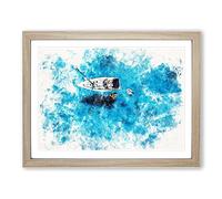 Boat In The Balearic Islands Watercolour Modern Framed Print | A4 Oak Framed Wall Art | Ready to Hang | Modern Vehicle Picture | Living Room Bedroom Lounge Office