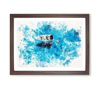 Boat In The Balearic Islands Watercolour Modern Framed Wall Art Print, Ready to Hang Picture for Living Room Bedroom Home Office Décor, Walnut A3 (46 x 34 cm)