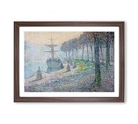 Boat in The Fog by Henri Le Sidaner Framed Print | A2 Walnut Framed Wall Art | Ready to Hang | Modern Vehicle Picture | Living Room Bedroom Lounge Office