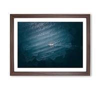 Boat In The Open Sea In Abstract Modern Art Framed Print | A4 Walnut Framed Wall Art | Ready to Hang | Abstract Vehicle Picture | Living Room Bedroom Lounge Office