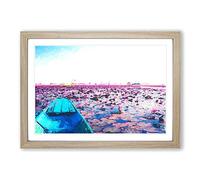 Boat in The Red Lotus Sea in Thailand in Abstract Framed Print | A2 Oak Framed Wall Art | Ready to Hang | Abstract Vehicle Picture | Living Room Bedroom Lounge Office