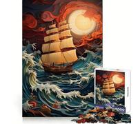 Boat in The Storm Adults Puzzles 1000 Piece Jigsaws Mind Challenge Quiet Enjoyment Accurate Cut Unique Gift (38X26CM)