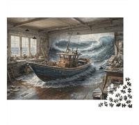 Boat in Workshop 1000-Piece Abandoned Boat in Room Recycled Cardboard Jigsaw Puzzle Educational Game Concentration Training Senior Enthusiasts Holiday Puzzle Activity 52x38cm/1000pcs