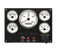 Boat Instrument Panel, 4000RPM Tachometer Instrument Panel 5 Dash Gauge Set with with Fuel Level, Water Temperature, Oil Pressure Meter, Voltmeter (White Dial)