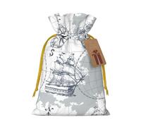 boat Map print Christmas bag, drawstring sack, with kraft paper label, lightweight and fashionable