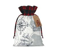 Boat Map Print Christmas Drawstring Gift Bags,Drawstring Bag,Xmas Christmas Bags Party Storage Bags Reusable