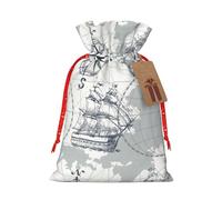 boat Map print Christmas Packing Bag Linen Bags with Drawstring Wedding Present Bag
