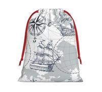 boat Map Print Drawstring Present Bag Wrapping Reusable Bag Present Wrap Bags for Christmas