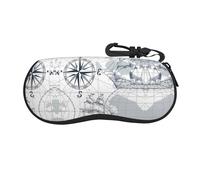 boat Map Print Glasses Case - Zipper Eyeglass Protective Pouch, Portable Holder Bag for Sunglasses, Travel Wallet
