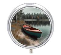 Boat Moored on Shore Pill Box-3 Compartment Small Pill Case Travel Pill Box for Purse & Pocket Portable Daily Pill Organizer to Hold Supplements Vitamins