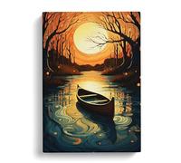 Boat on a Lake Art Nouveau Canvas Print | Gallery Wrapped 30mm Frame Wall Art | 30x20 inches | Ready to Hang | Contemporary Seascape Picture | Living Room Bedroom Lounge Office