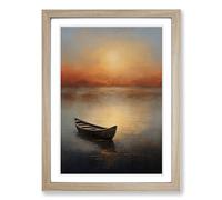 Boat on a Lake Framed Wall Art Print A2 Oak