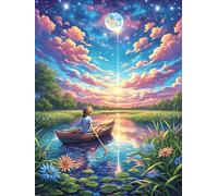 Boat on A Lake Under The Moon 500 Piece Jigsaw Puzzle Pack Wildlife Pet Cute Teens Beginners Cognitive Development Puzzle Fans Group Play Anniversary Premium Cardboard 500 PCS