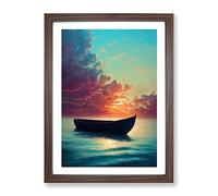 Boat On A Peaceful Ocean Framed Wall Art Print A2 Walnut